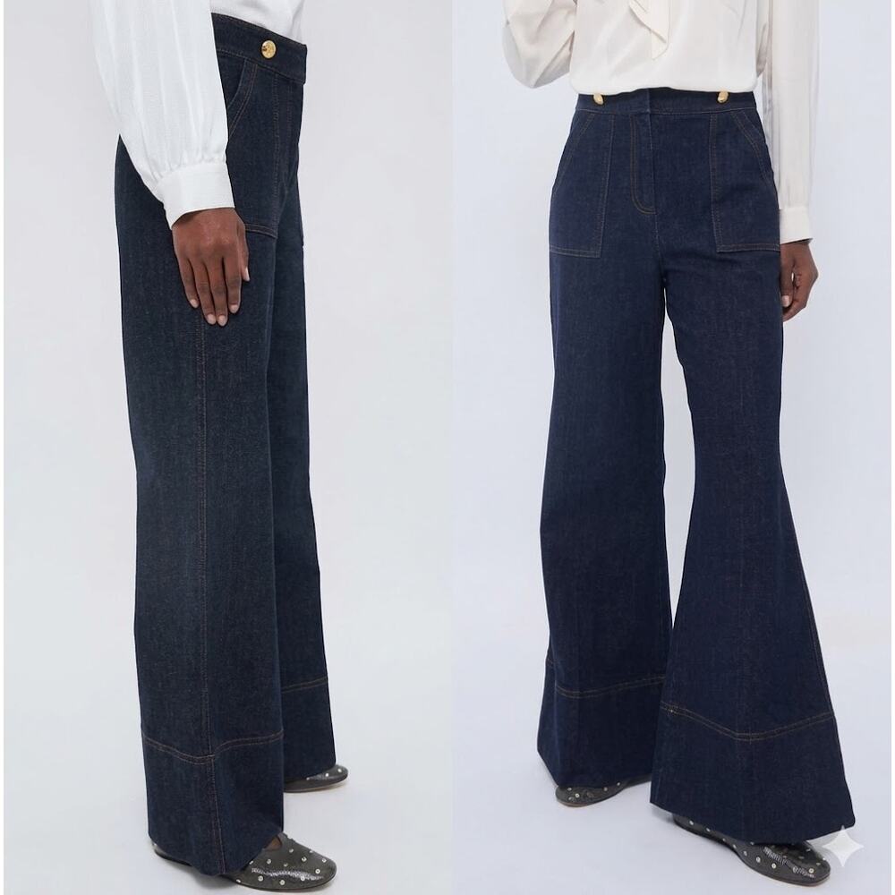 TUCKERNUCK X INDIA HICKS Dark Denim Wide Leg Palladian Pant Size 6 NWT